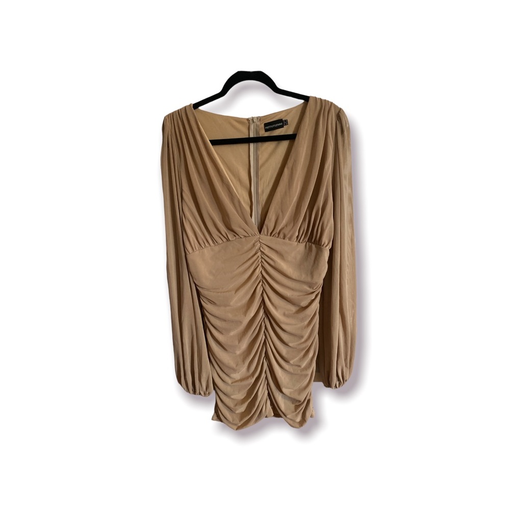 BODY CON STRETCH MESH PLUNGE DRESS